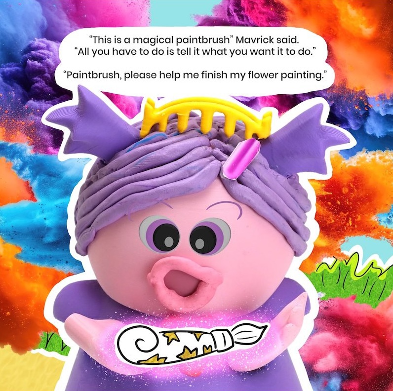 Jelly painting with her magic paintbrush - Jelly and the Magic Paintbrush illustration